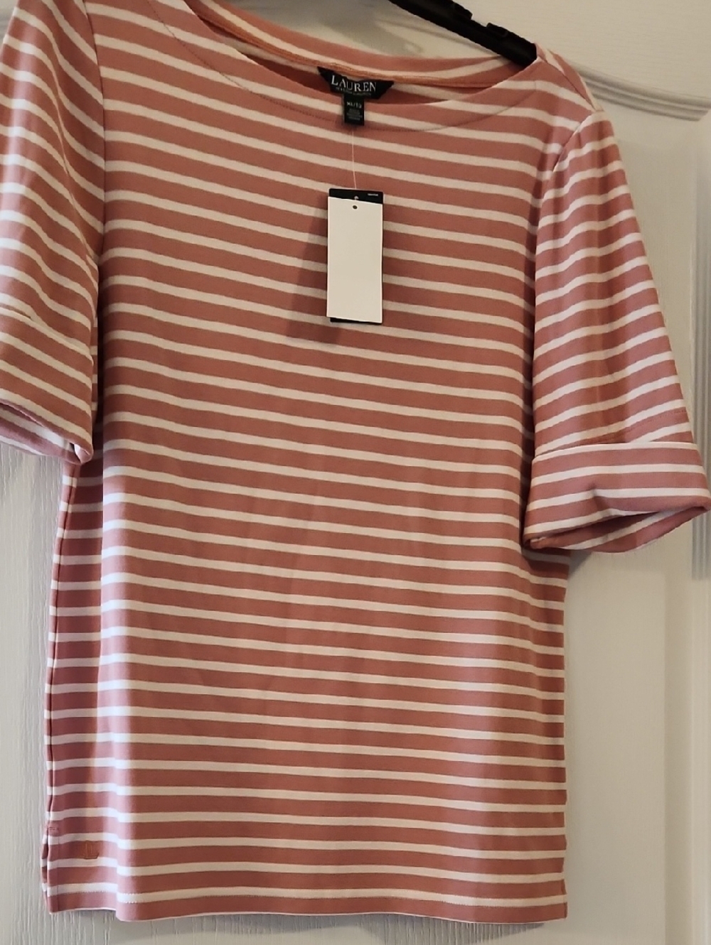 Lauren Ralph Lauren Dusty Pink and White Striped Tee